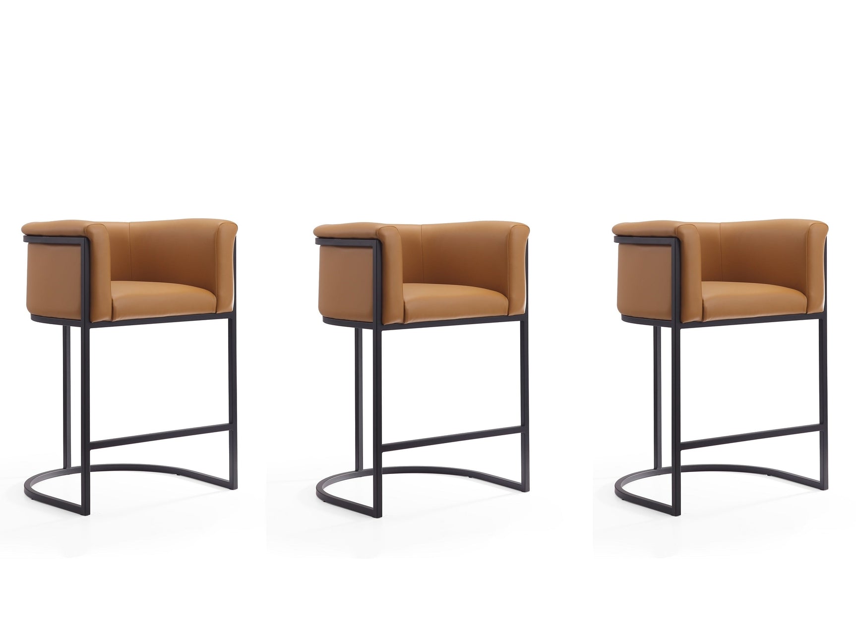 Cosmopolitan Counter Stool in Camel and Black (set of 3) - Ornate Home