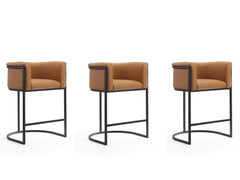 Cosmopolitan Counter Stool in Camel and Black (set of 3) - Ornate Home