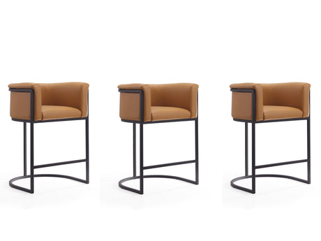 Cosmopolitan Counter Stool in Camel and Black (set of 3) - Ornate Home