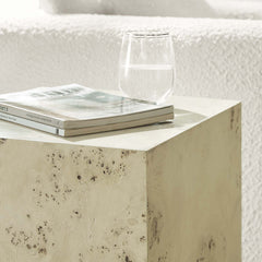 Cosmos Bleached 16" Square Burl Wood Side Table - Ornate Home