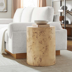 Cosmos Natural 16" Round Burl Wood Side Table - Ornate Home