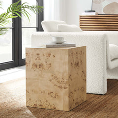 Cosmos Natural 16" Square Burl Wood Side Table - Ornate Home