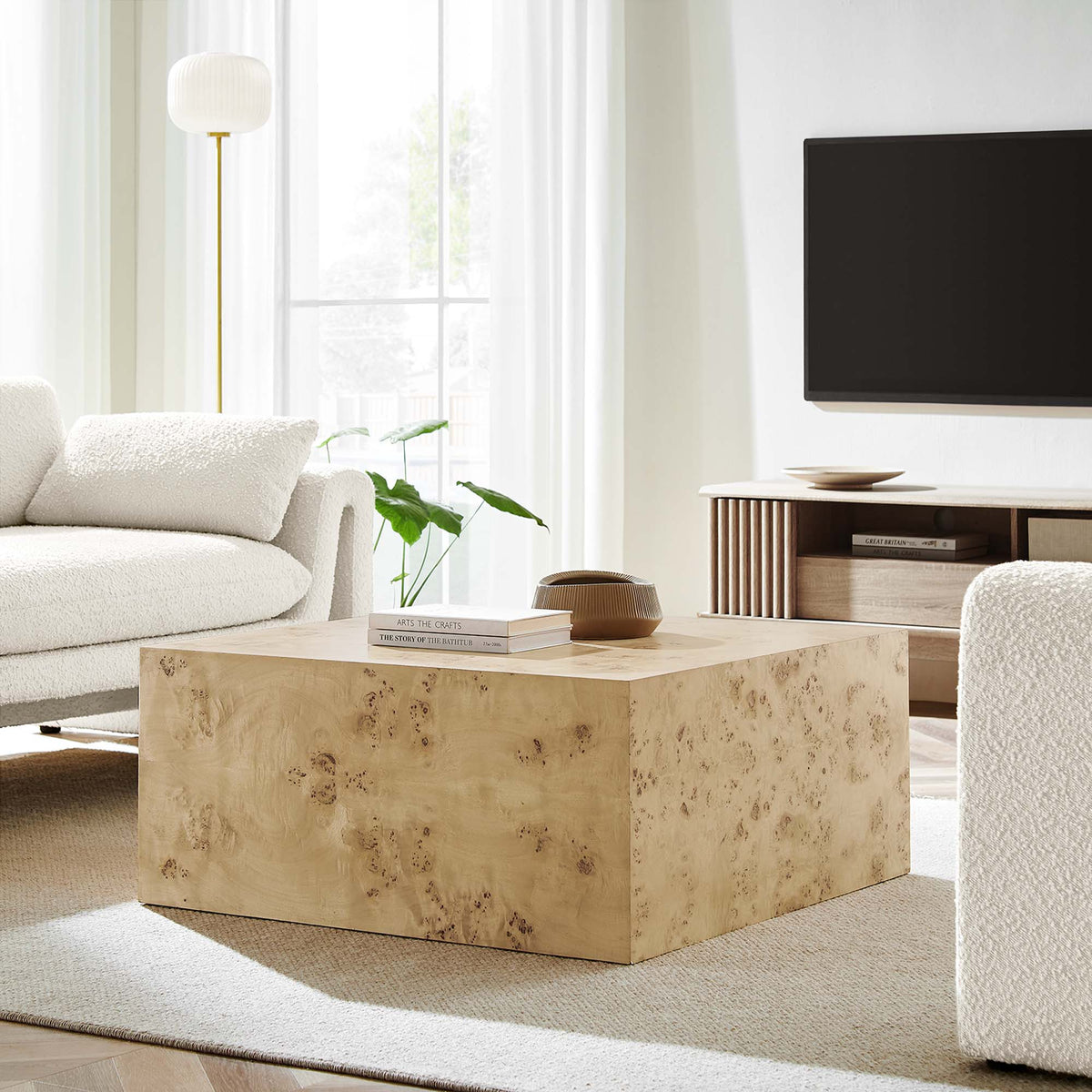 Cosmos Natural 36" Square Burl Wood Coffee Table - Ornate Home
