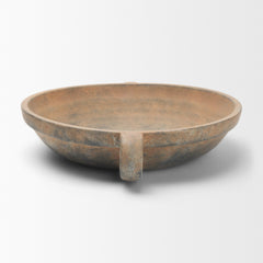 Cotto Rusty Brown Round with Handles Weathered Terracotta Decorative Bowl - Ornate Home