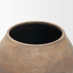 Cotto Taupe Two Tone Wide Mouth Weathered Terracotta Urn Vase - Ornate Home