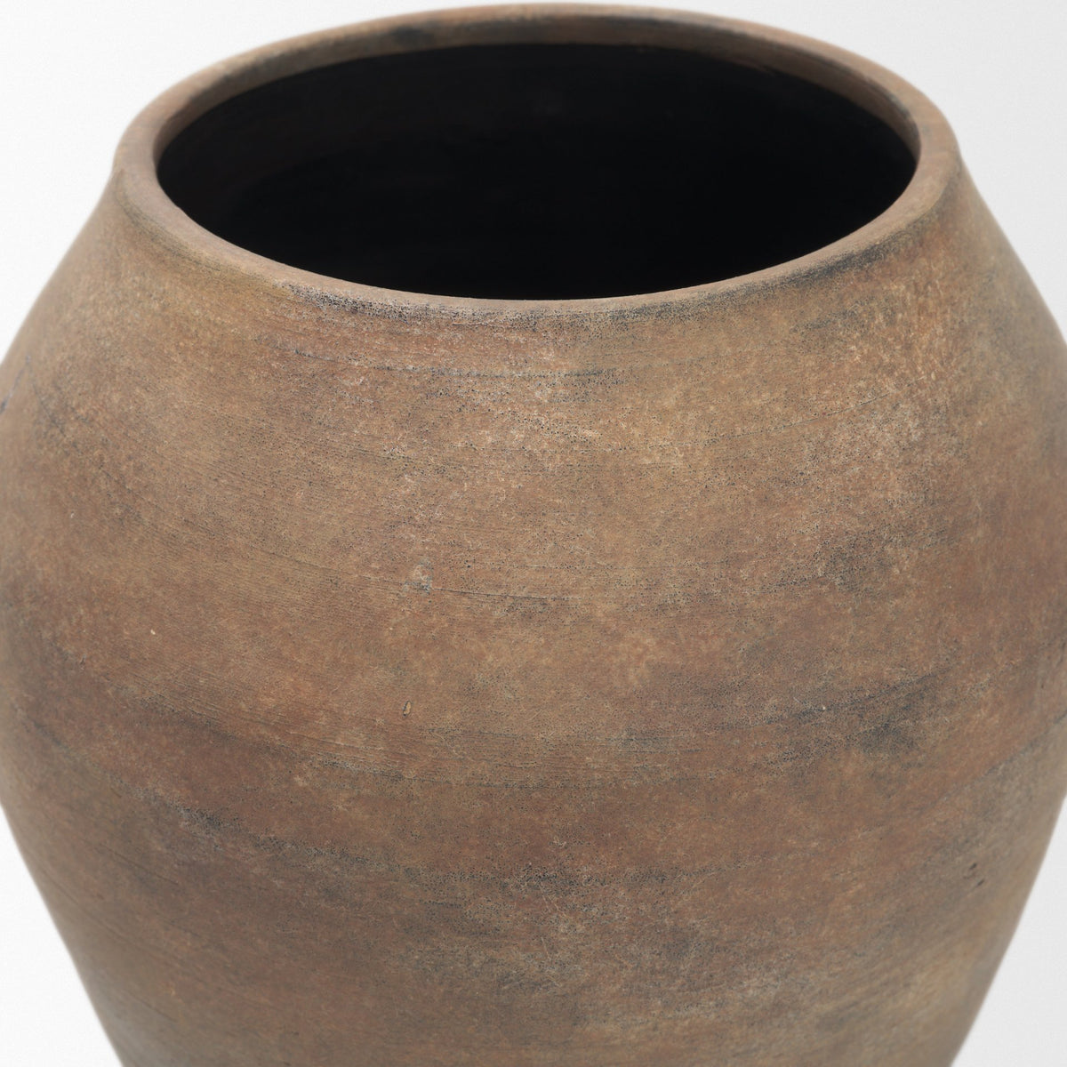 Cotto Taupe Two Tone Wide Mouth Weathered Terracotta Urn Vase - Ornate Home