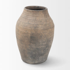 Cotto Taupe Weathered Wide Mouth Terracotta Urn Vase - Ornate Home