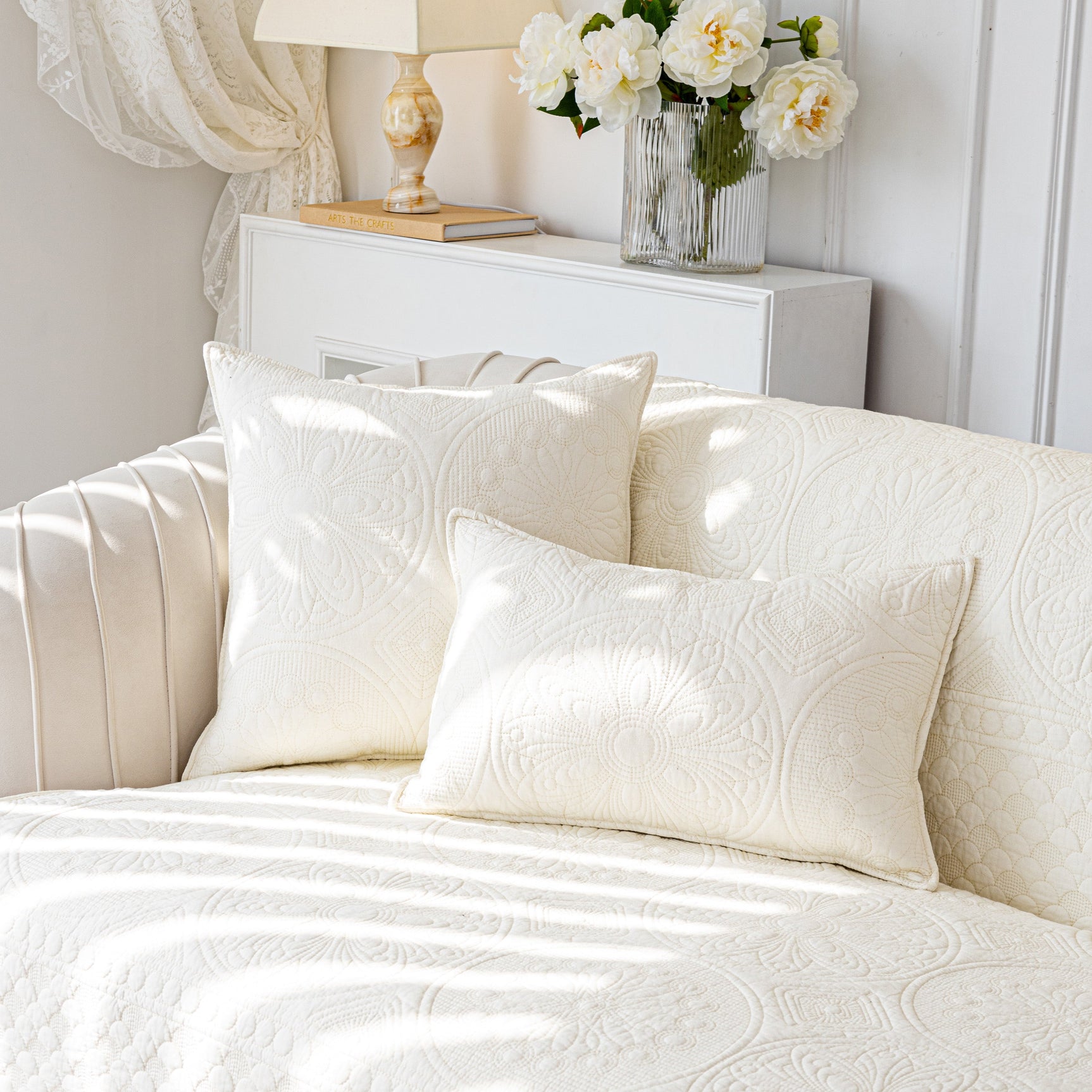 Cotton Quilted Sofa Cover, Non-Slip Couch Protector Fits Backrest, Seat & Armrest - Ornate Home