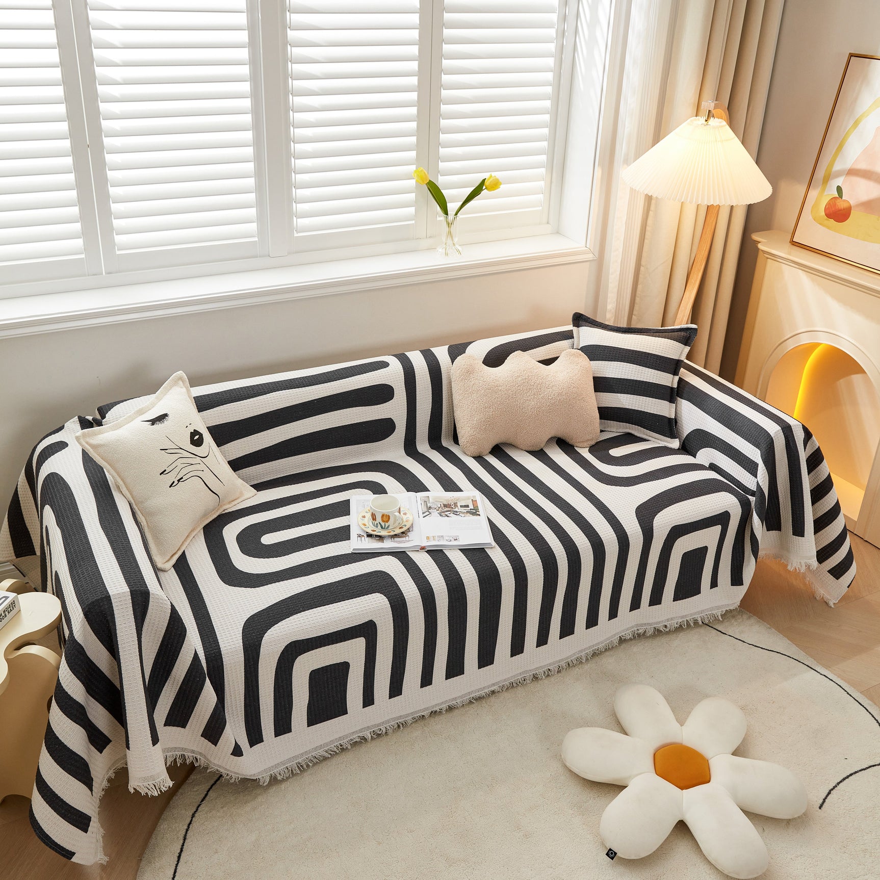 Couch Cover for Most Shape Sofas, Waffle Lattice Sofa Cover Throw, Washable Furniture Covers for Pets - Ornate Home