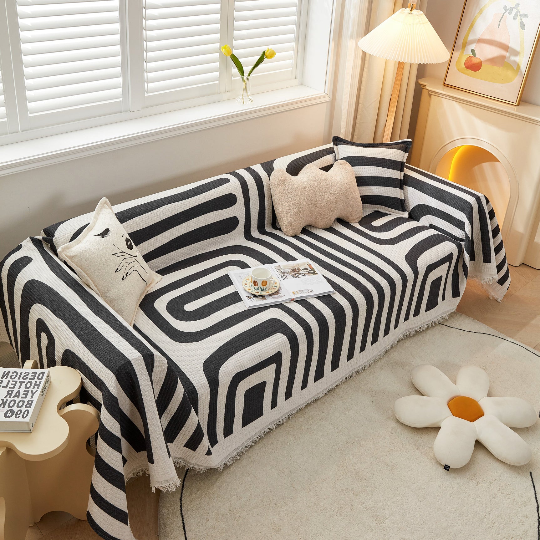 Couch Cover for Most Shape Sofas, Waffle Lattice Sofa Cover Throw, Washable Furniture Covers for Pets - Ornate Home