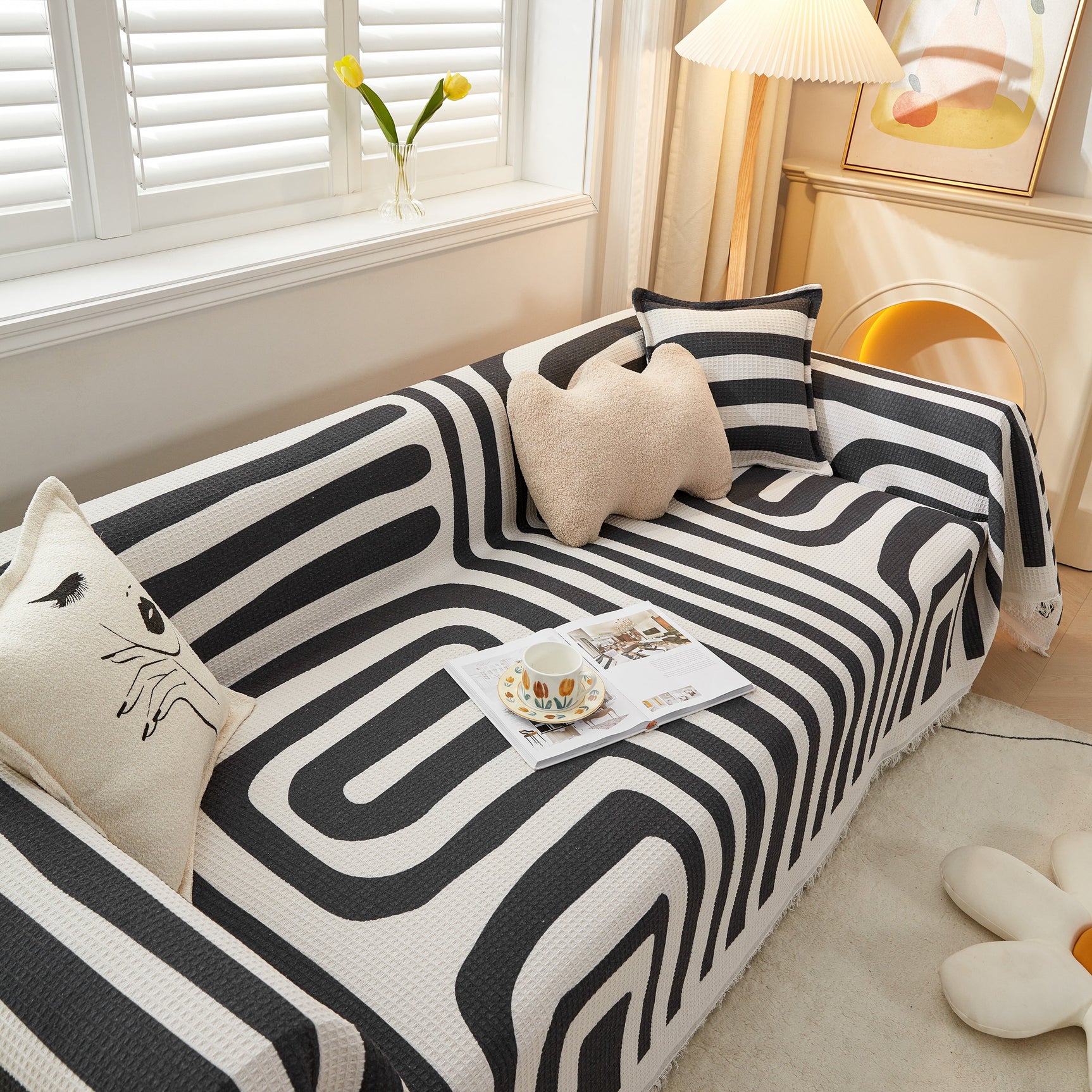 Couch Cover for Most Shape Sofas, Waffle Lattice Sofa Cover Throw, Washable Furniture Covers for Pets - Ornate Home