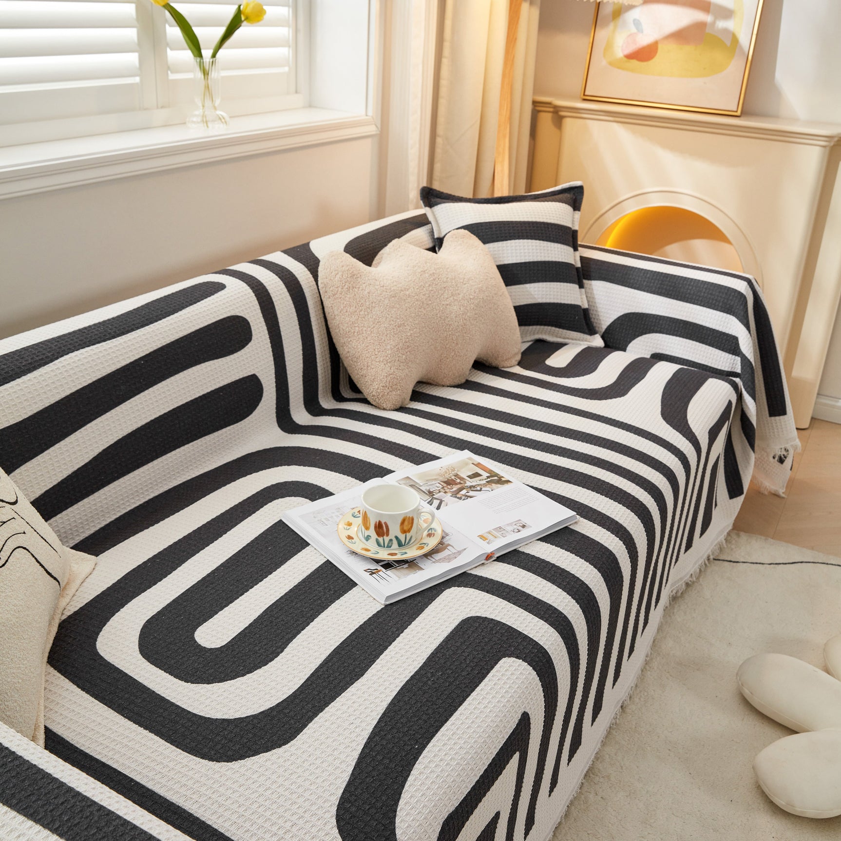 Couch Cover for Most Shape Sofas, Waffle Lattice Sofa Cover Throw, Washable Furniture Covers for Pets - Ornate Home