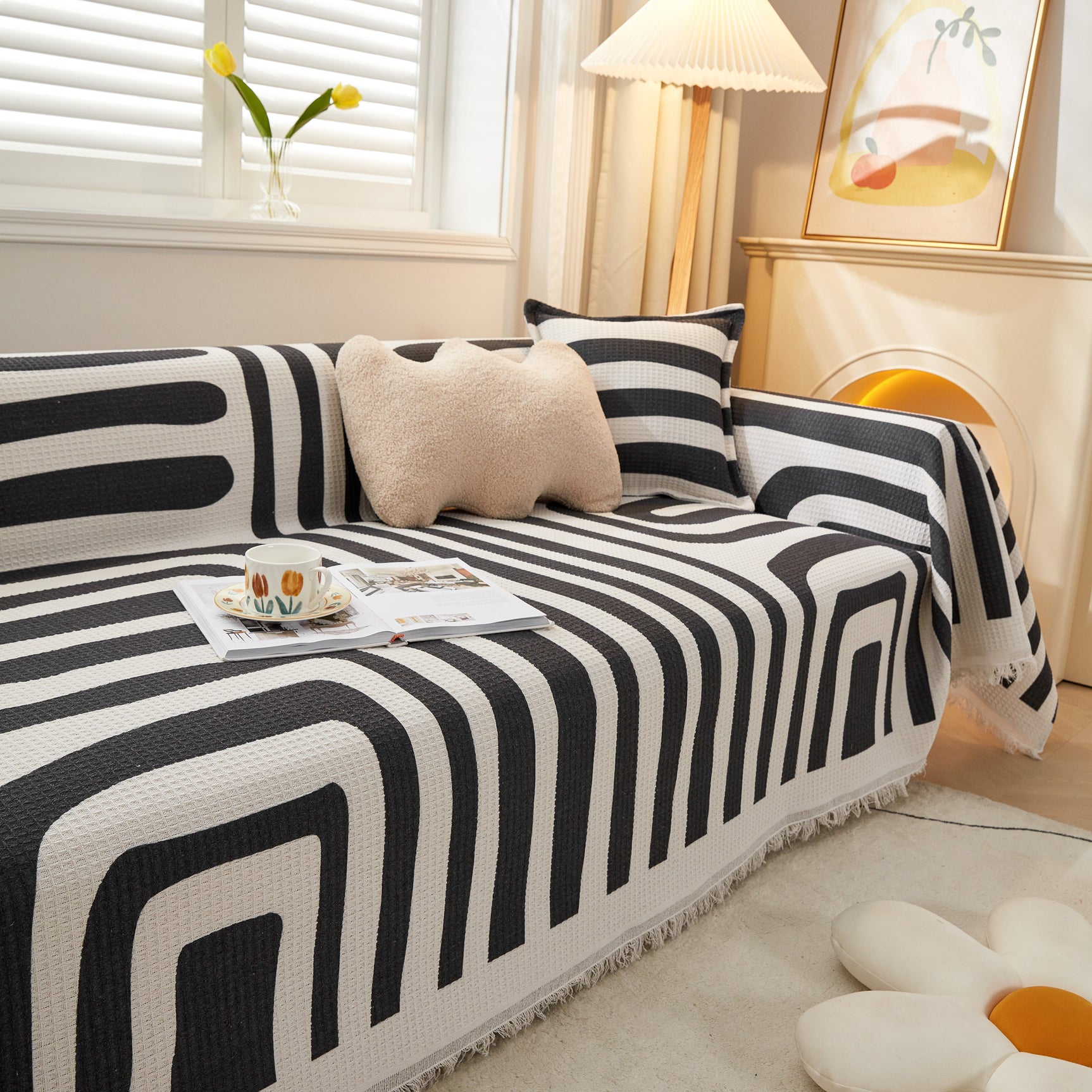 Couch Cover for Most Shape Sofas, Waffle Lattice Sofa Cover Throw, Washable Furniture Covers for Pets - Ornate Home