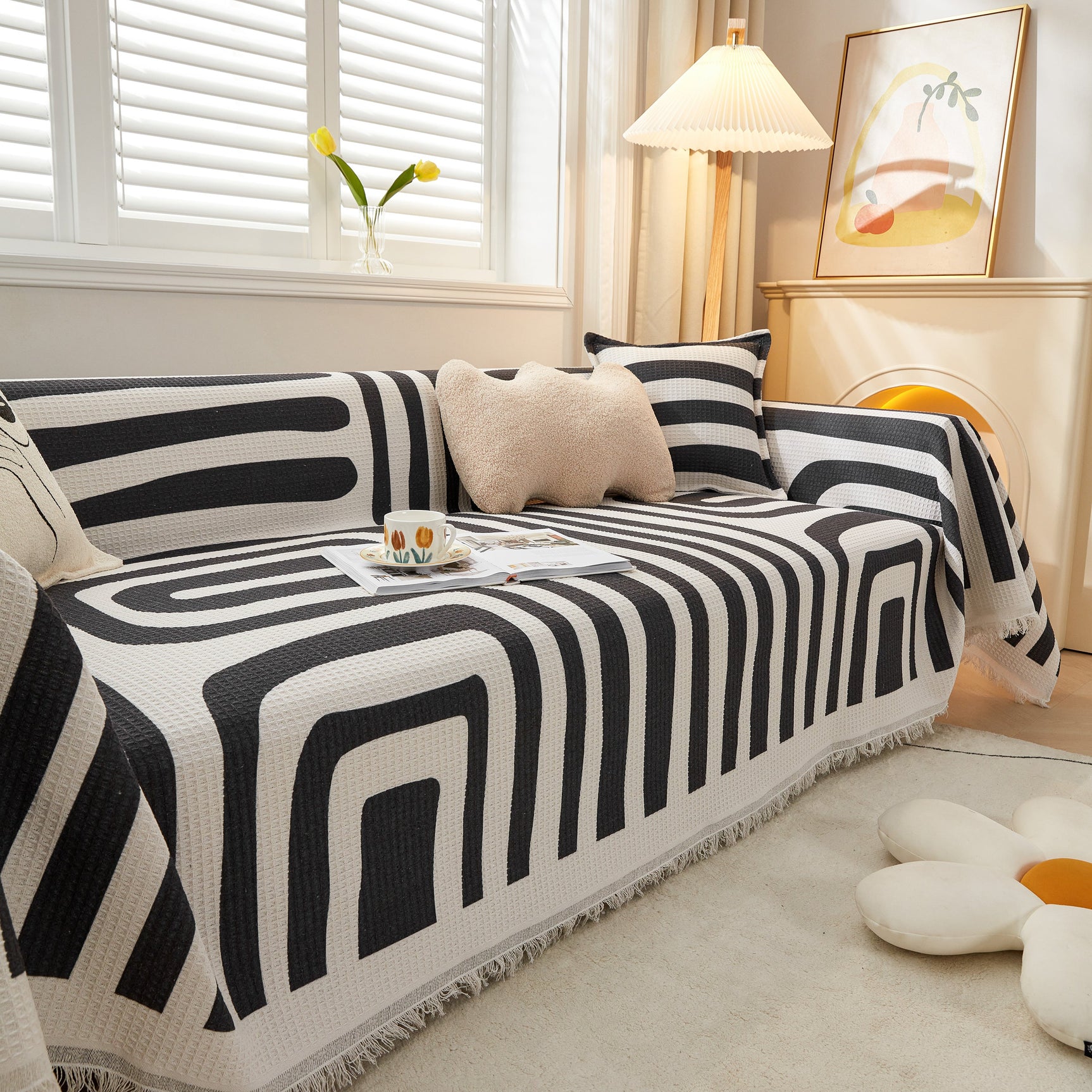 Couch Cover for Most Shape Sofas, Waffle Lattice Sofa Cover Throw, Washable Furniture Covers for Pets - Ornate Home