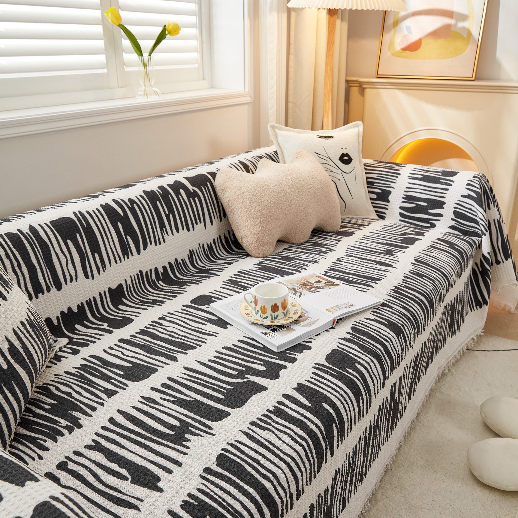 Couch Cover for Most Shape Sofas, Waffle Lattice Sofa Cover Throw, Washable Furniture Covers for Pets - Ornate Home