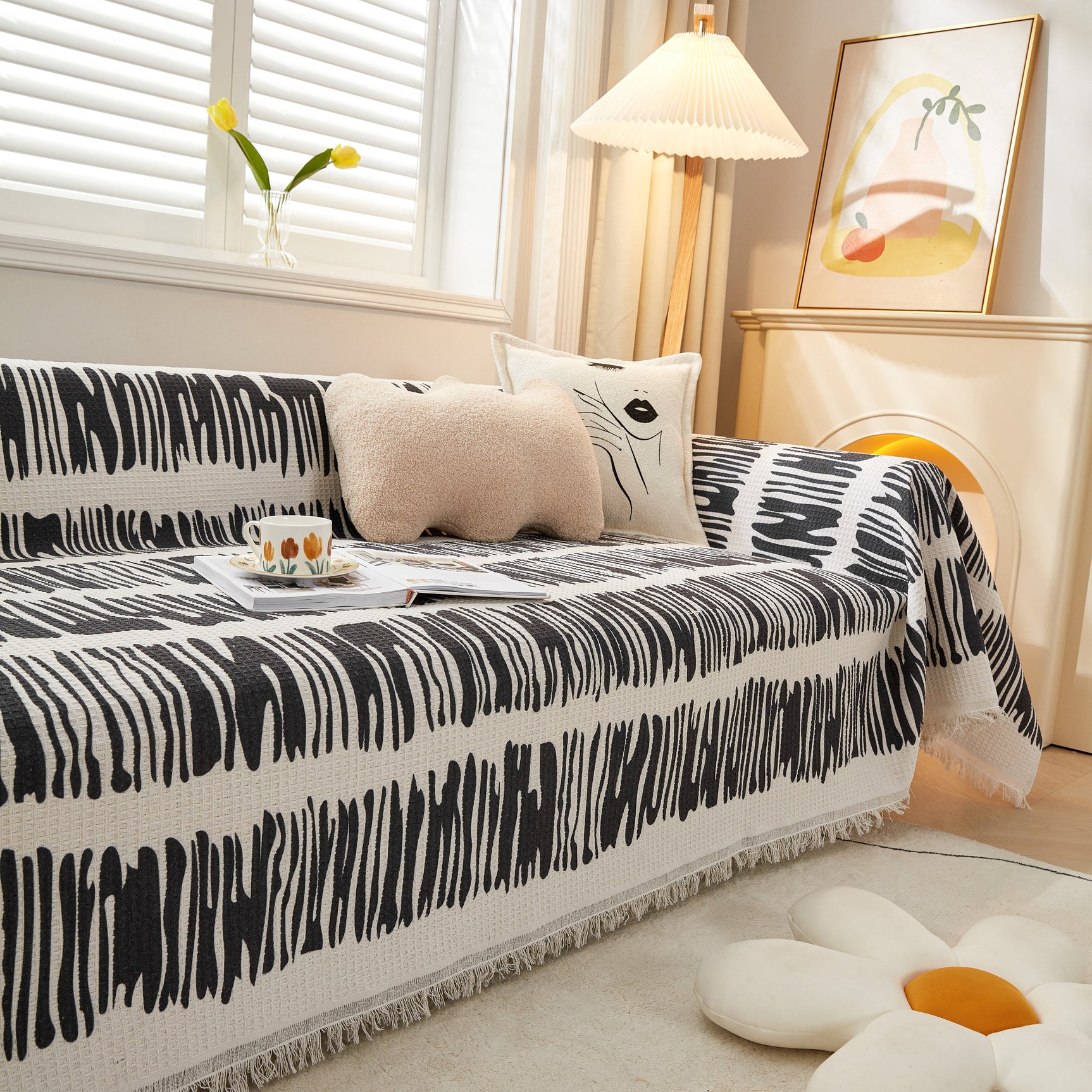 Couch Cover for Most Shape Sofas, Waffle Lattice Sofa Cover Throw, Washable Furniture Covers for Pets - Ornate Home