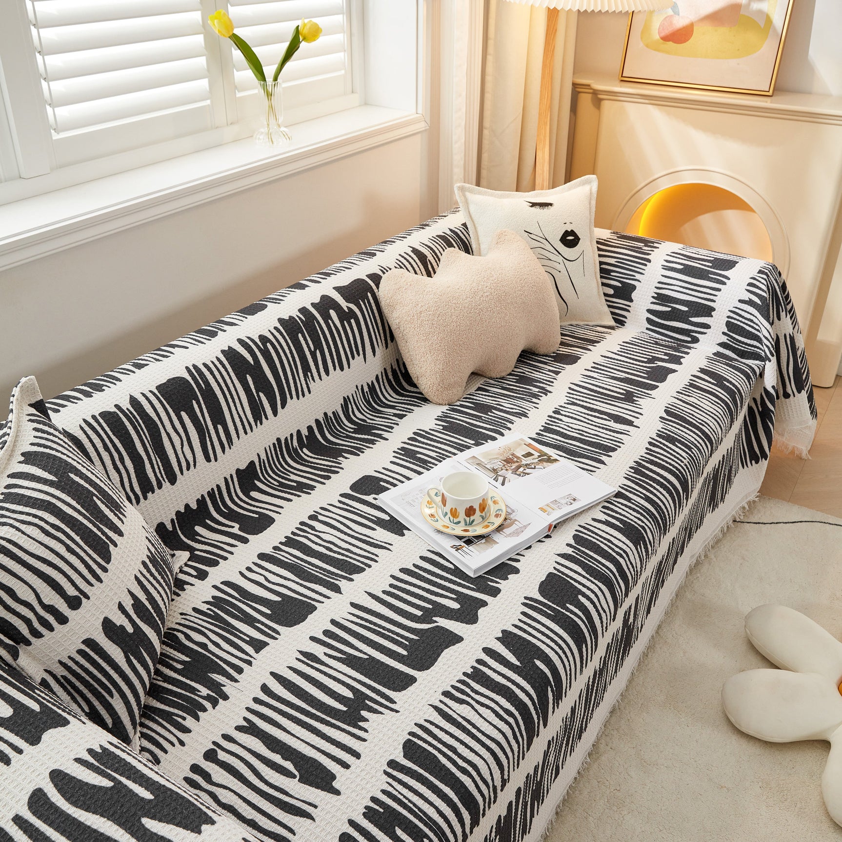 Couch Cover for Most Shape Sofas, Waffle Lattice Sofa Cover Throw, Washable Furniture Covers for Pets - Ornate Home