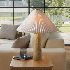 Cove Travertine Table Lamp With Pleated Shade - Ornate Home