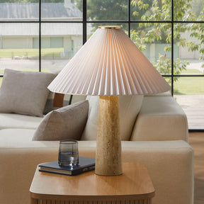 Cove Travertine Table Lamp With Pleated Shade - Ornate Home
