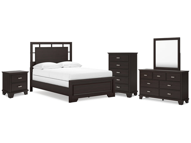 Covetown Dark Brown Full Panel Bed & Dresser & Mirror & Chest & Nightstand - Ornate Home