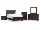 Covetown Dark Brown Queen Panel Bed, Dresser, Mirror, Chest and Nightstand - Ornate Home