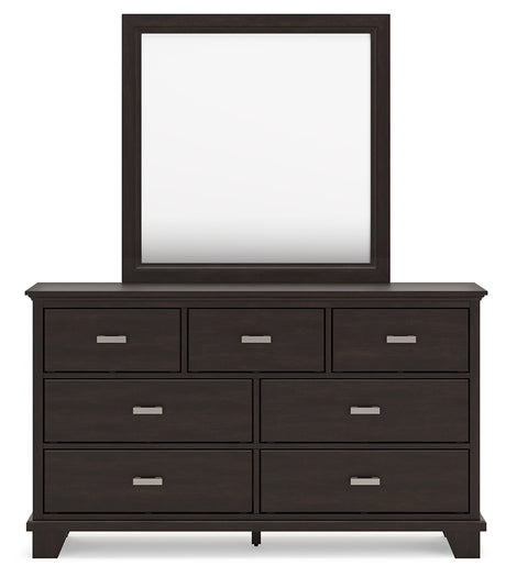 Covetown Dark Brown Queen Panel Bed, Dresser, Mirror, Chest and Nightstand - Ornate Home