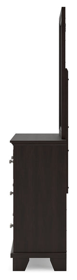 Covetown Dark Brown Queen Panel Bed, Dresser, Mirror, Chest and Nightstand - Ornate Home