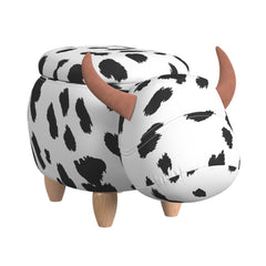 Cow White/Black Storage Stool - Ornate Home