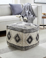 Cowanesque Beige Diamond-Patterned Square Pouf - Ornate Home