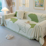 Cozy Couch Throw Blanket with Tassels, Jacquard Leaf Pattern Furniture Protector - Ornate Home