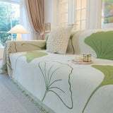 Cozy Couch Throw Blanket with Tassels, Jacquard Leaf Pattern Furniture Protector - Ornate Home