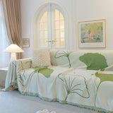 Cozy Couch Throw Blanket with Tassels, Jacquard Leaf Pattern Furniture Protector - Ornate Home