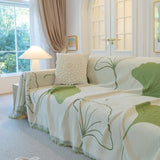 Cozy Couch Throw Blanket with Tassels, Jacquard Leaf Pattern Furniture Protector - Ornate Home