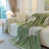 Cozy Couch Throw Blanket with Tassels, Jacquard Leaf Pattern Furniture Protector - Ornate Home