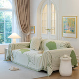 Cozy Couch Throw Blanket with Tassels, Jacquard Leaf Pattern Furniture Protector - Ornate Home