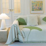 Cozy Couch Throw Blanket with Tassels, Jacquard Leaf Pattern Furniture Protector - Ornate Home