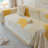 Cozy Couch Throw Blanket with Tassels, Jacquard Leaf Pattern Furniture Protector - Ornate Home