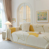 Cozy Couch Throw Blanket with Tassels, Jacquard Leaf Pattern Furniture Protector - Ornate Home