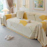 Cozy Couch Throw Blanket with Tassels, Jacquard Leaf Pattern Furniture Protector - Ornate Home