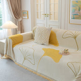 Cozy Couch Throw Blanket with Tassels, Jacquard Leaf Pattern Furniture Protector - Ornate Home