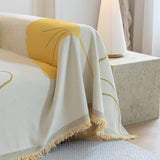 Cozy Couch Throw Blanket with Tassels, Jacquard Leaf Pattern Furniture Protector - Ornate Home