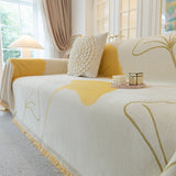 Cozy Couch Throw Blanket with Tassels, Jacquard Leaf Pattern Furniture Protector - Ornate Home