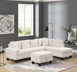 Cozy Cream Velvet RAF Sectional Sofa w/ Storage Ottoman - Ornate Home