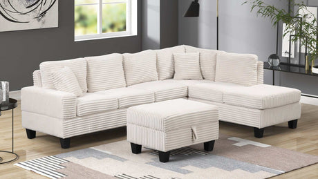 Cozy Cream Velvet RAF Sectional Sofa w/ Storage Ottoman - Ornate Home