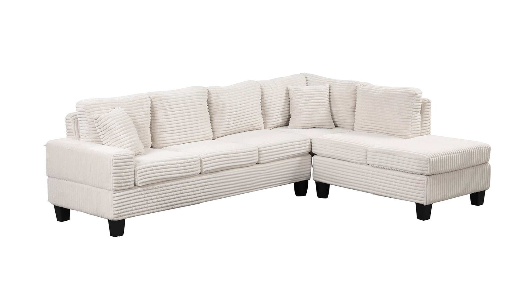 Cozy Cream Velvet RAF Sectional Sofa w/ Storage Ottoman - Ornate Home