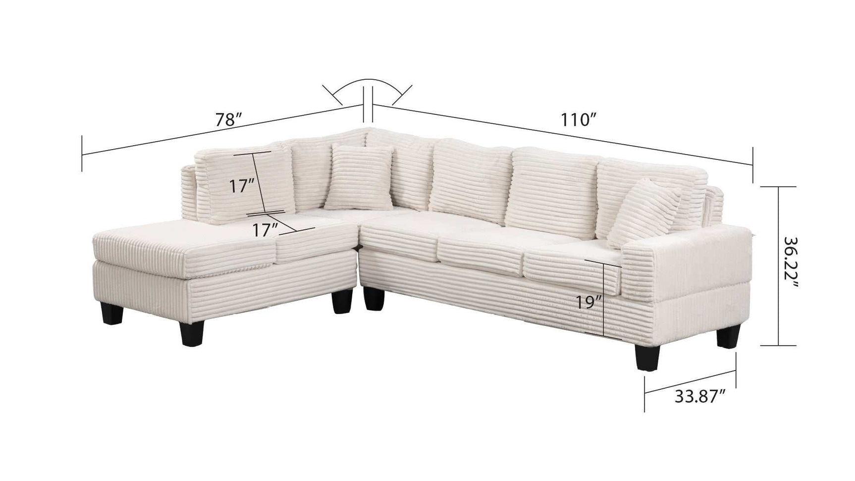 Cozy Cream Velvet RAF Sectional Sofa w/ Storage Ottoman - Ornate Home