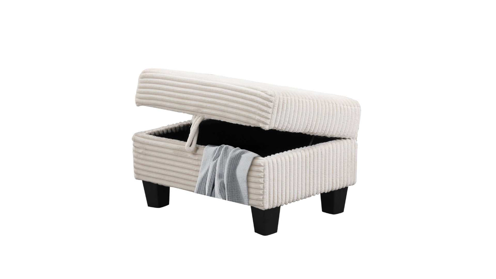 Cozy Cream Velvet RAF Sectional Sofa w/ Storage Ottoman - Ornate Home