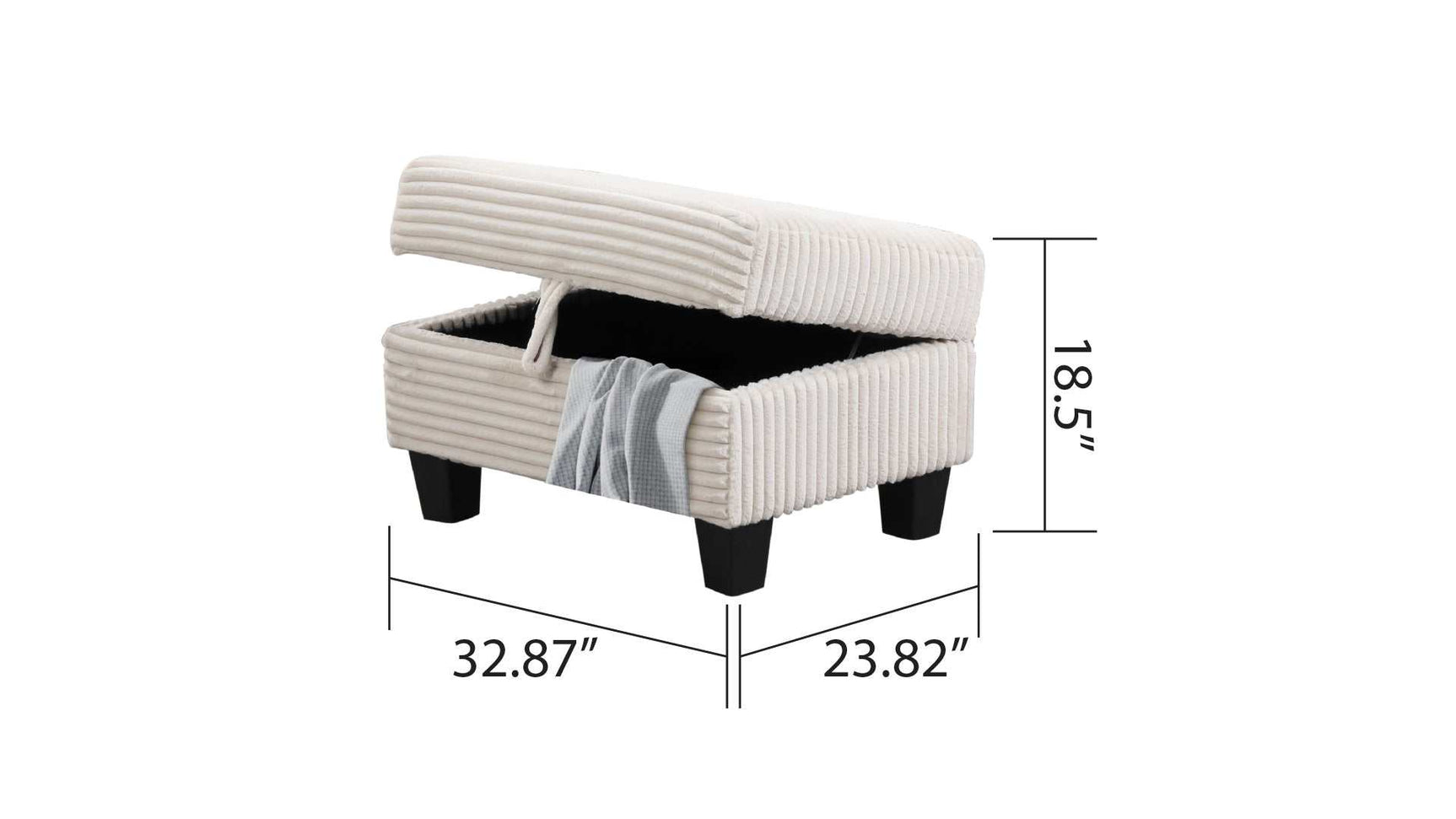 Cozy Cream Velvet RAF Sectional Sofa w/ Storage Ottoman - Ornate Home