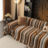 Cozy Decorative Throw Blanket for Couches, Boho Plush Woven Sofa Cover with Stripes - Ornate Home