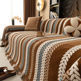 Cozy Decorative Throw Blanket for Couches, Boho Plush Woven Sofa Cover with Stripes - Ornate Home